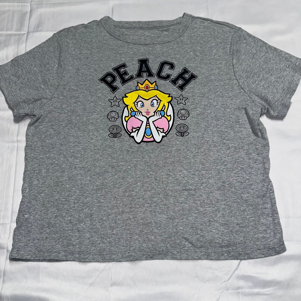 Super Mario Princess Peach Girls Youth XL Gray Graphic T-Shirt Nintendo